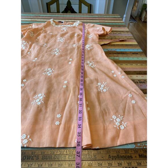 Vintage Amy Adams S Belted Embroidered Peach 1960s Mod Dress Fit Flare - Picture 10 of 12